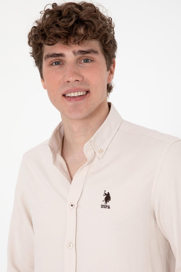 USPA Men Shirt Nova Slim Full Sleeve Stone VR049 USPSH351 US Polo Assn.